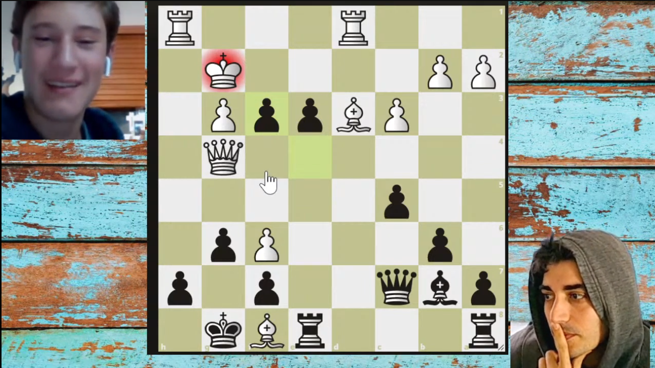 Online chess lesson screenshot with two participants and a digital chessboard