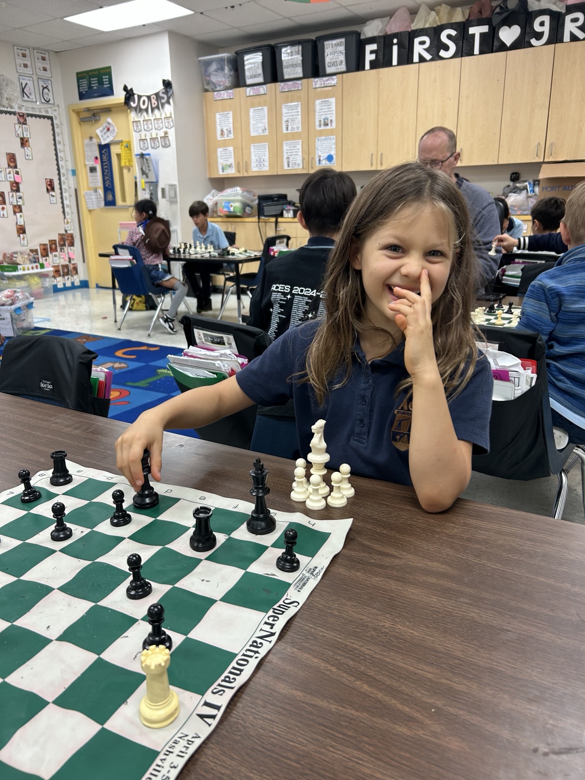 Student enjoying chess class
